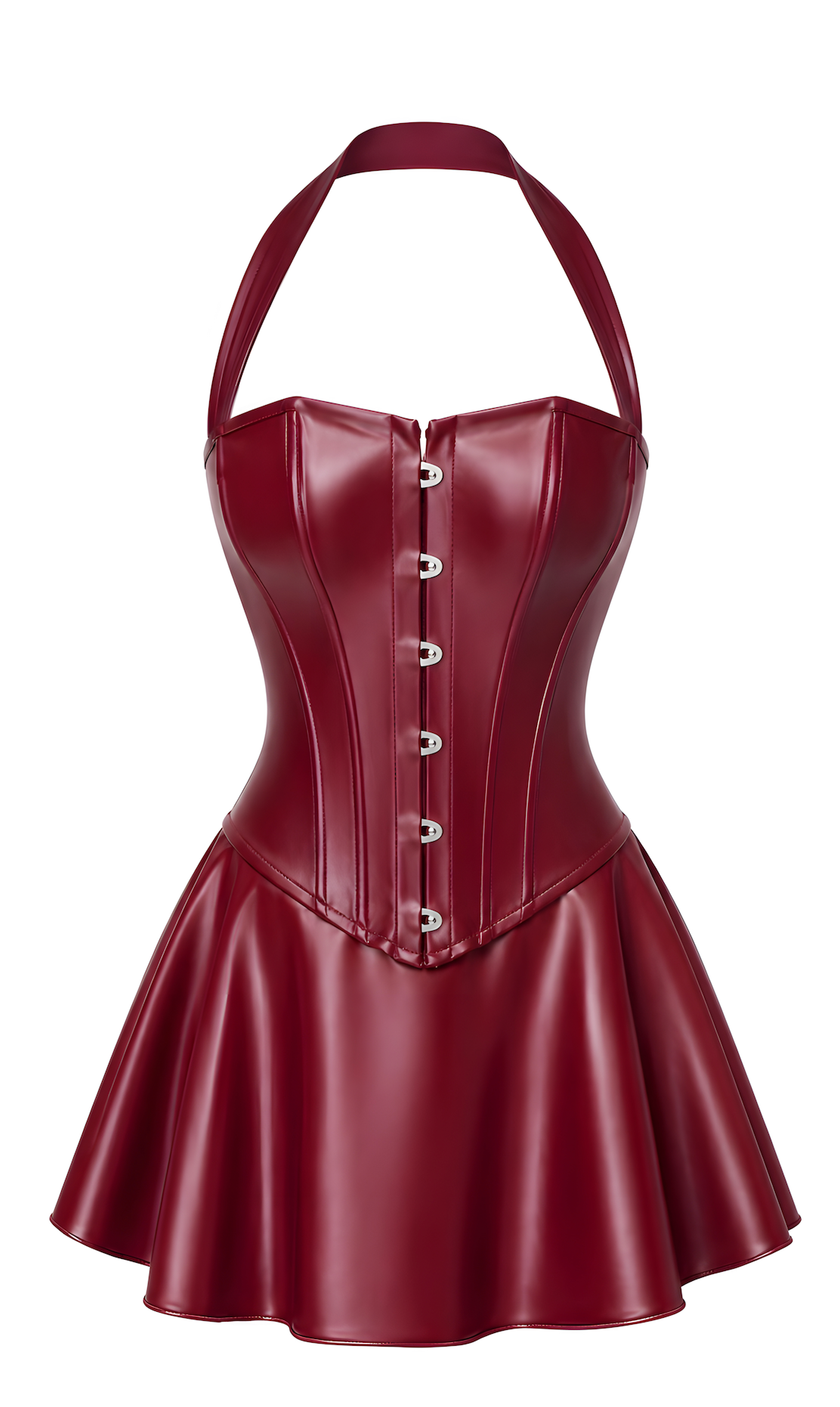 Wetlook Minikleid Damen Bordeaux mit Korsett – Noir Handmade, Vorderansicht