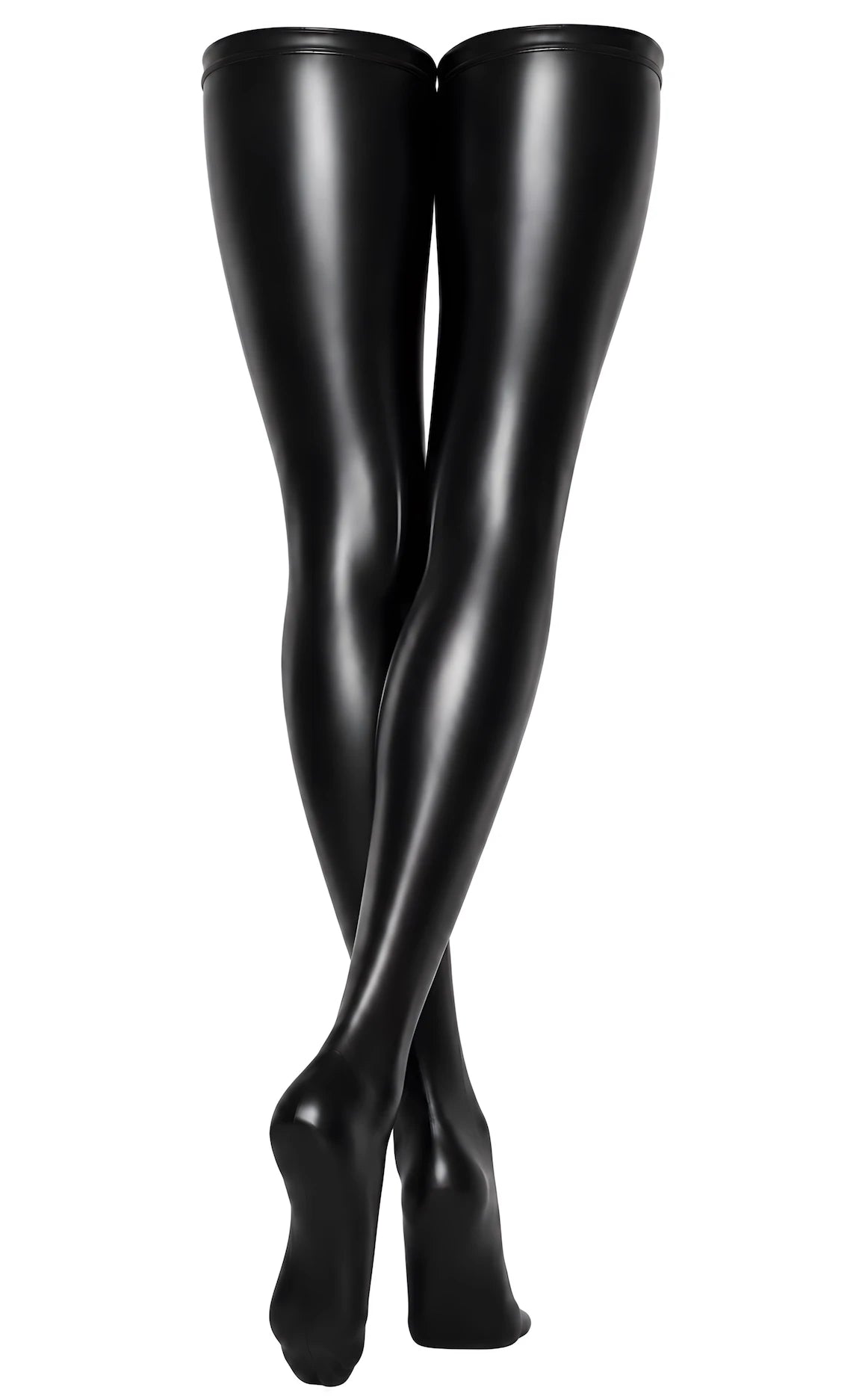 Wetlook Overknee-Strümpfe Damen Schwarz – Noir Handmade, Rückansicht ohne Model