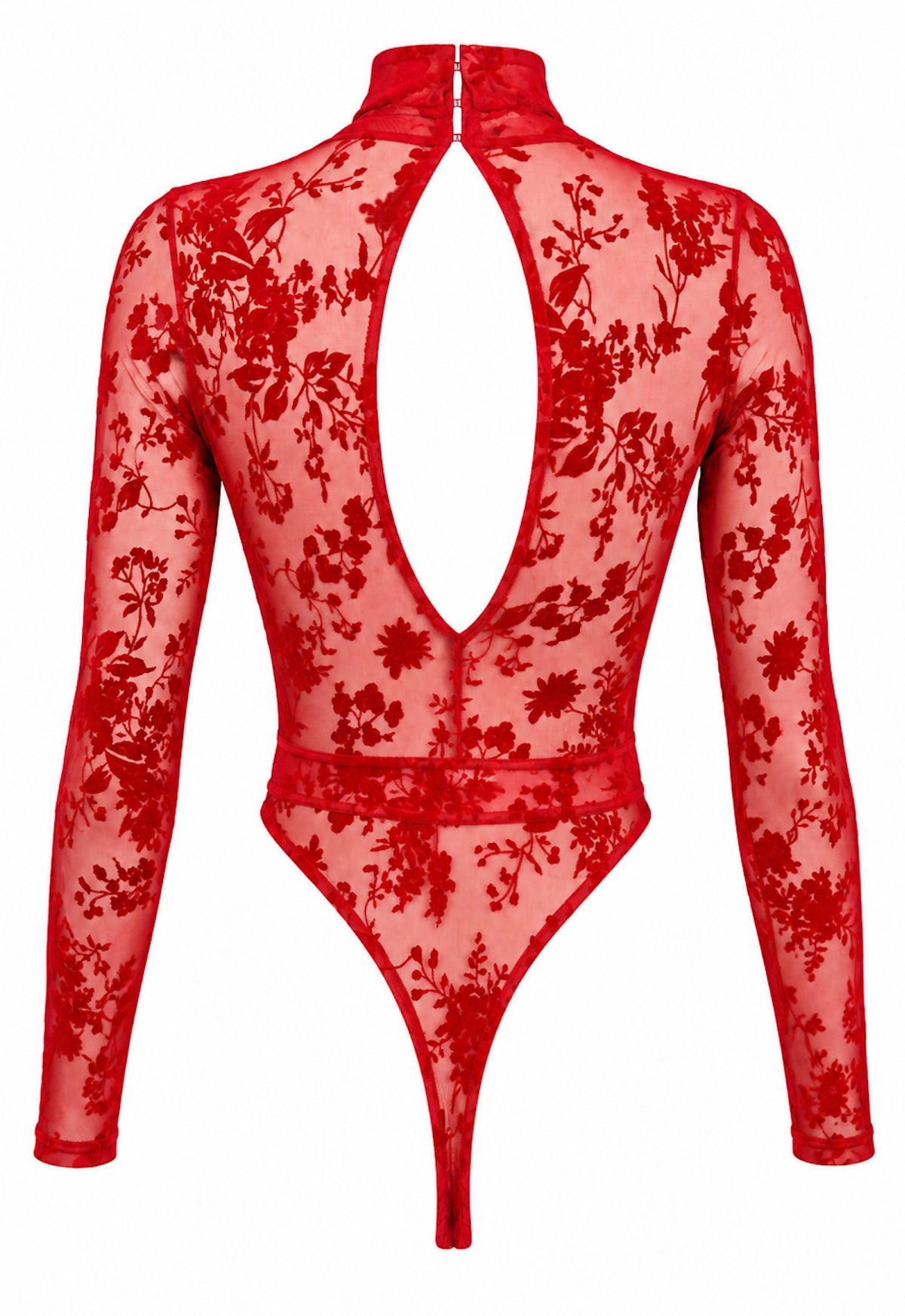Tüll Body Damen Rot mit tiefem V-Ausschnitt – Noir Handmade, Rückansicht ohne Model