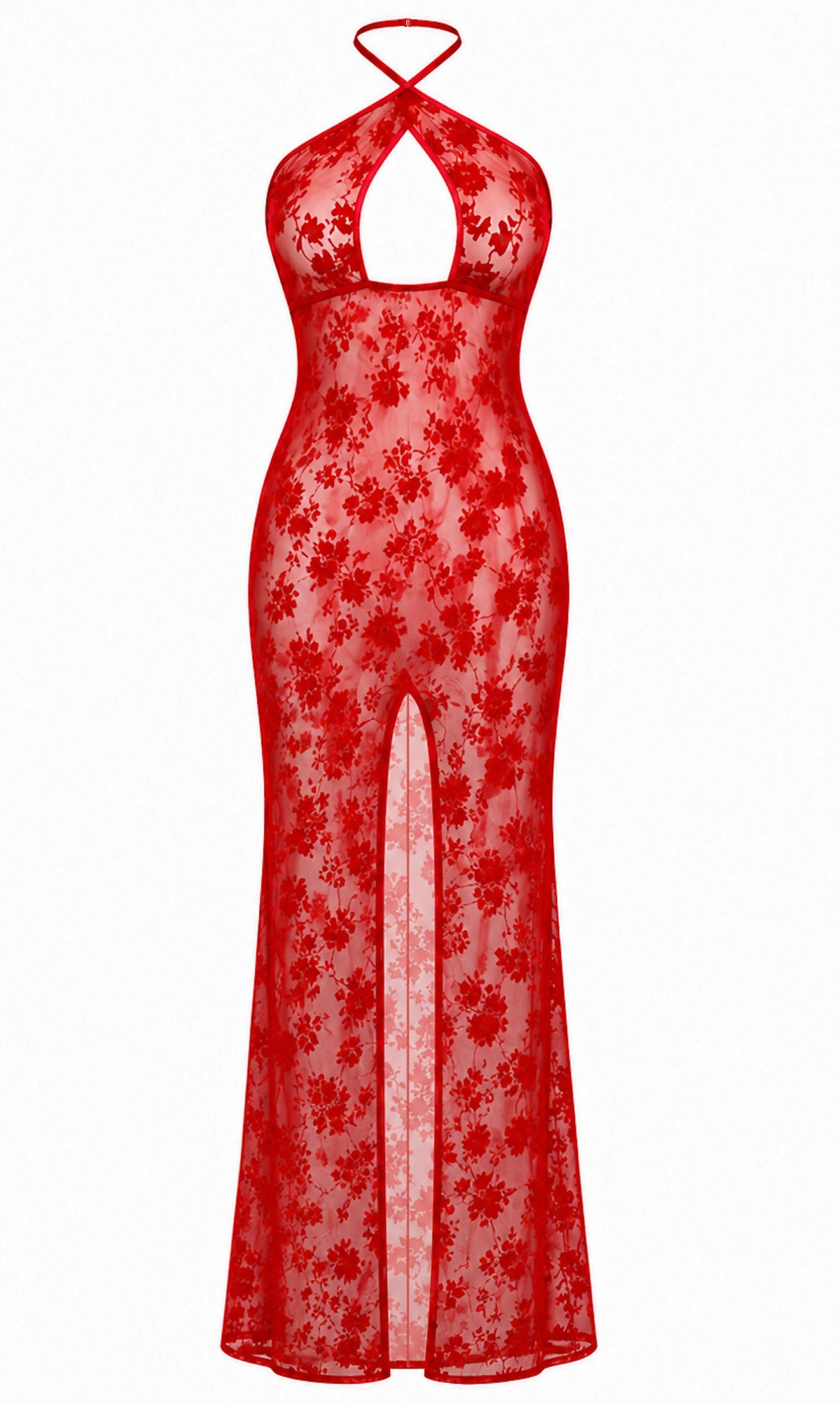 Tüll Maxikleid Damen Rot rückenfrei – Noir Handmade, Vorderansicht ohne Model