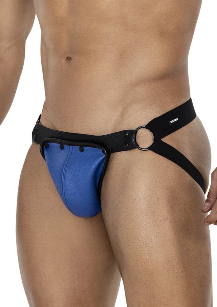 Blau - Schwarzer K'Leder Jock Snap – Cut4Men - Hinreissend