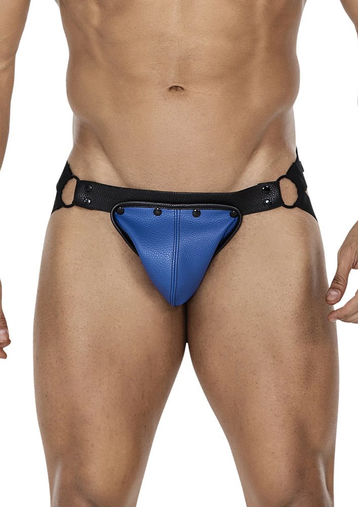 Blau - Schwarzer K'Leder Jock Snap – Cut4Men - Hinreissend