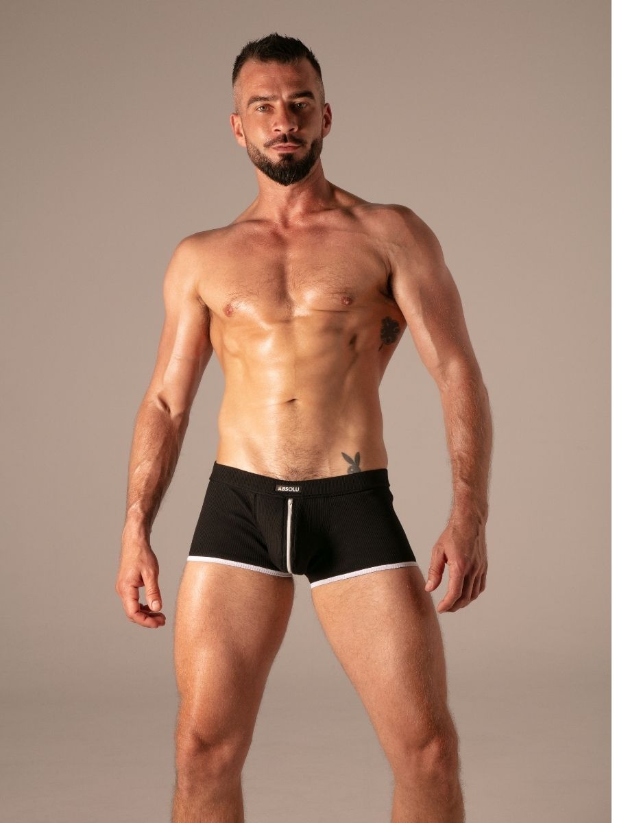 Rib Zip Trunk Coton Noir â Absolu Male