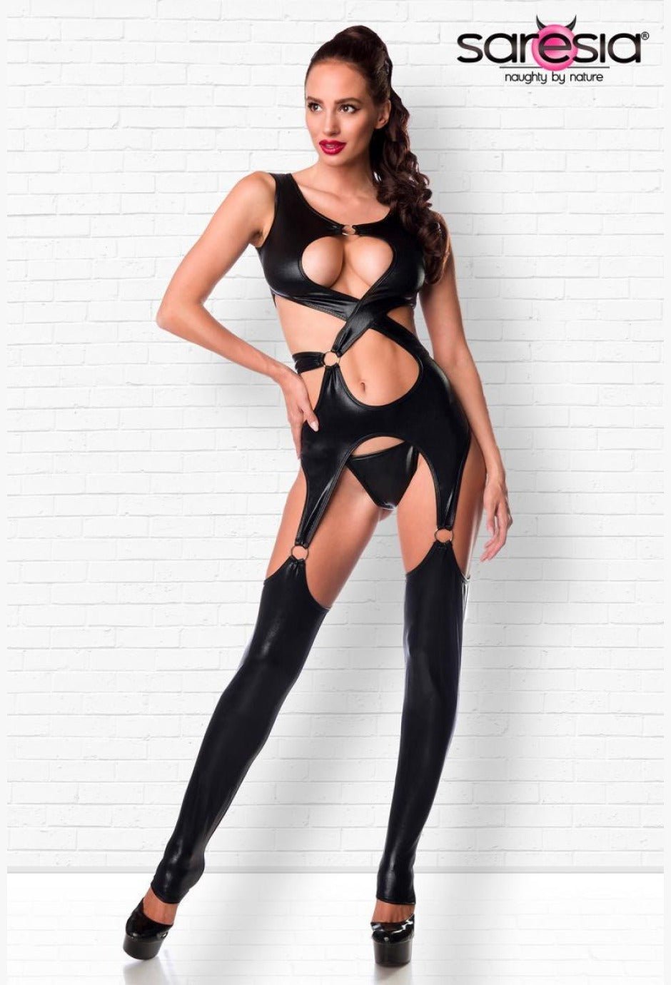 Exklusiv und verführerisch: Wetlook - Overall mit Ringe - Detail - Hinreissend