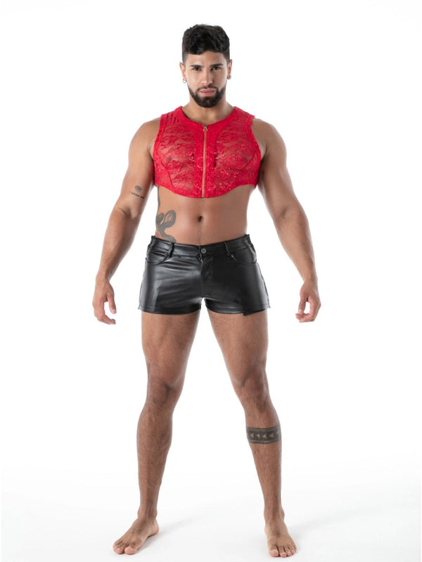 FLUID Spitzen Crop-Top mit Reissverschluss rot – TOF Paris