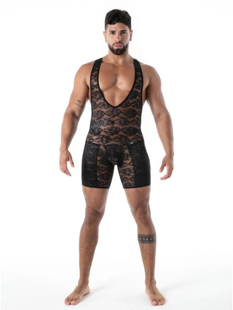 FLUID Spitzen Wrestling‑Body mit Taschen schwarz – TOF Paris - Hinreissend