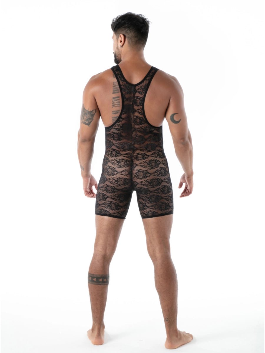 FLUID Spitzen Wrestling‑Body mit Taschen schwarz – TOF Paris - Hinreissend