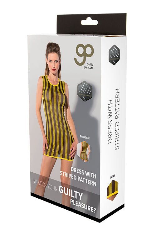 Gestreiftes Datex - Kleid von Guilty Pleasure – Wilde Eleganz in Gelb und Schwarz - Hinreissend
