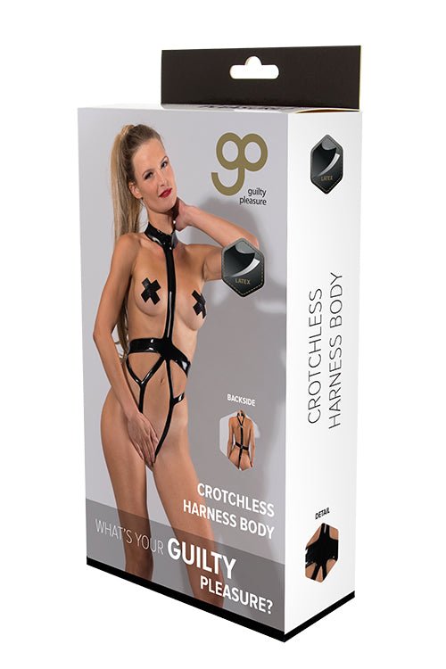 GP Latex Crotchless Harness Body Schwarz - Hinreissend