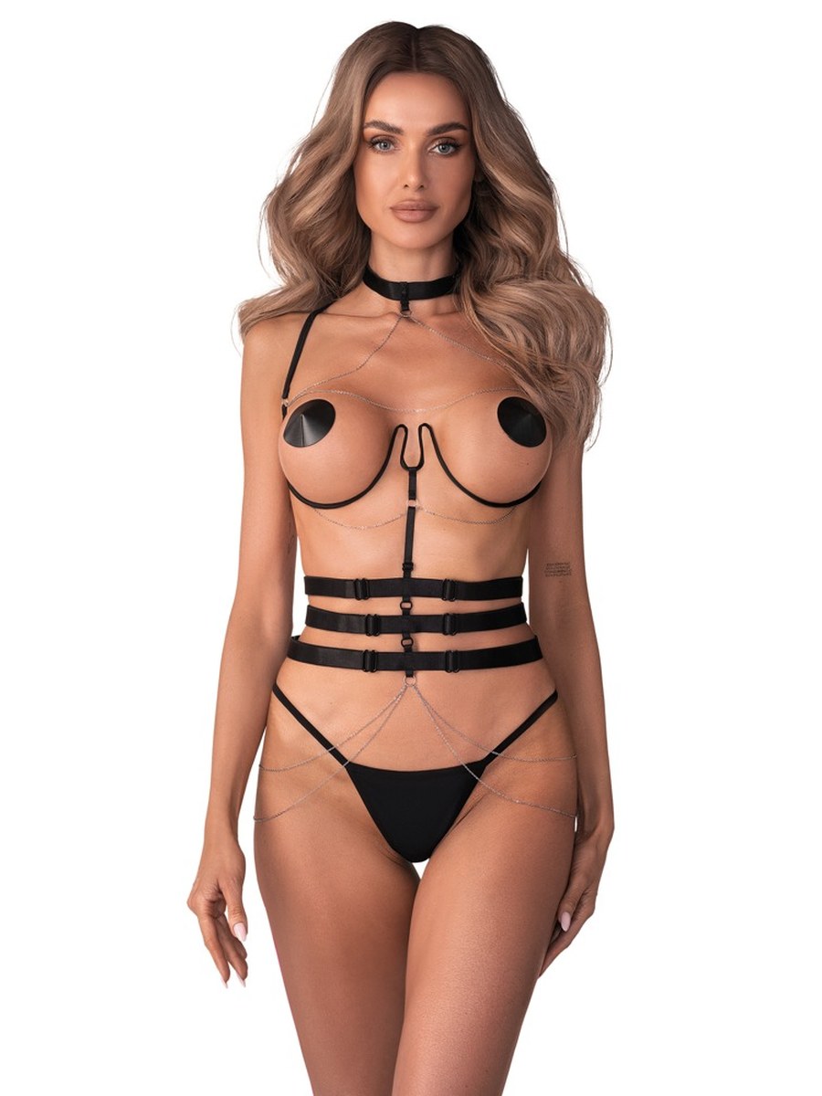 Stretch Harness Premisis Damen mit Kettchen Schwarz – Obsessive