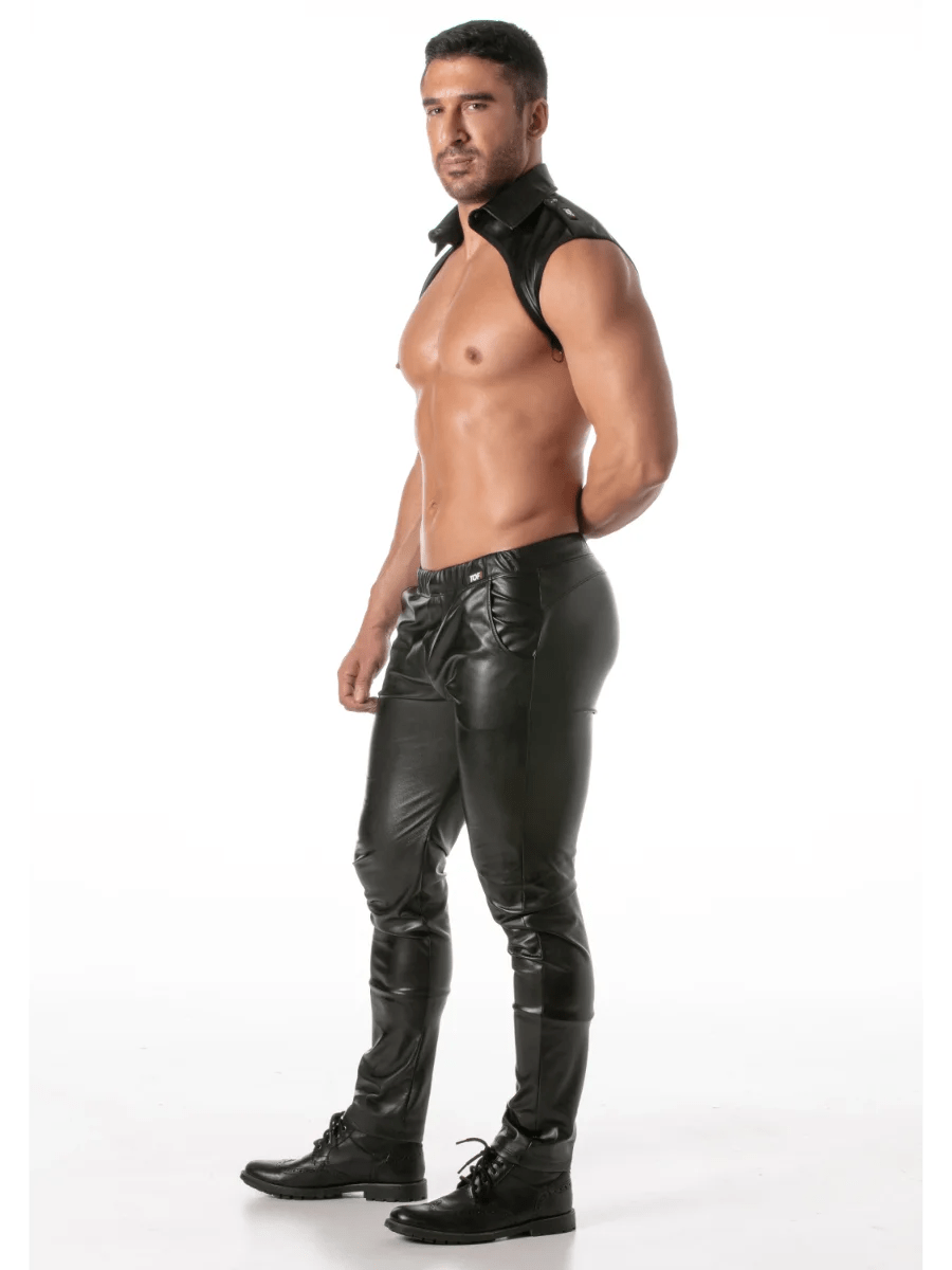 TOF Paris Kragen-Harness Kinky Schwarz Seitenansicht mit seitlichen Schnallen