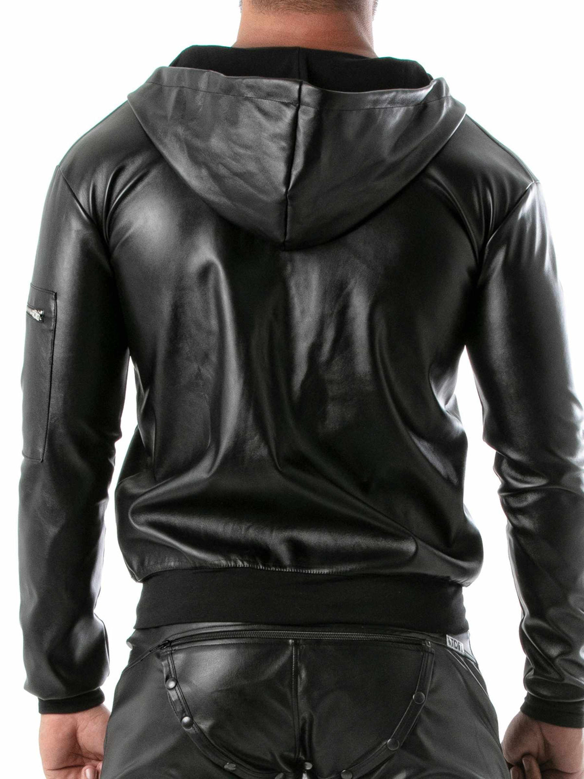 Leather Hoodie Vest – Kapuzenjacke in Kunstleder Zoom hinten