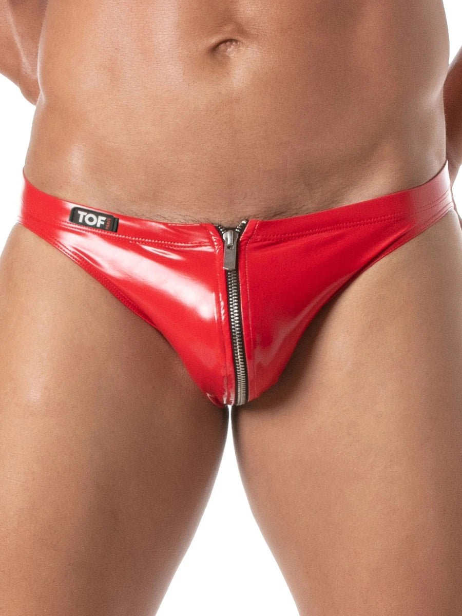 Lack Bikini Slip Rot mit Reissverschluss â TOF Paris - Hinreissend