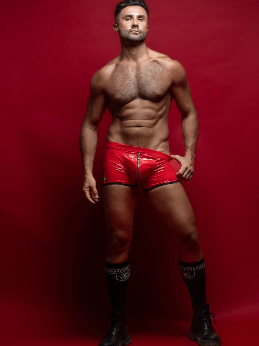 Lack Push - Up Boxer Rot mit Reissverschluss â TOF Paris - Hinreissend