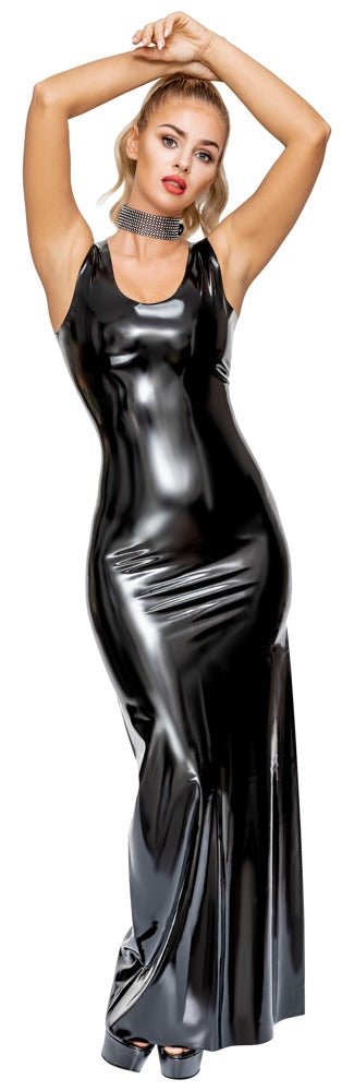 Langes Latex-Kleid Schwarz Vorderansicht – Late X - zweites Bild