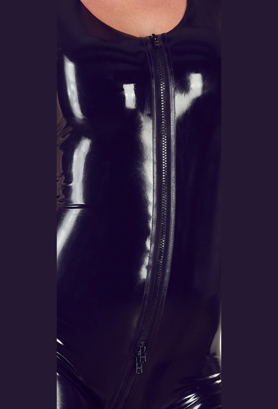 Late X Latex-Catsuit Schwarz Detail glänzende Oberfläche - zweites Bild