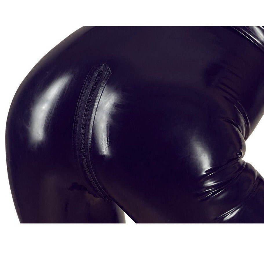 Late X Latex-Catsuit Schwarz Detail glänzende Oberfläche