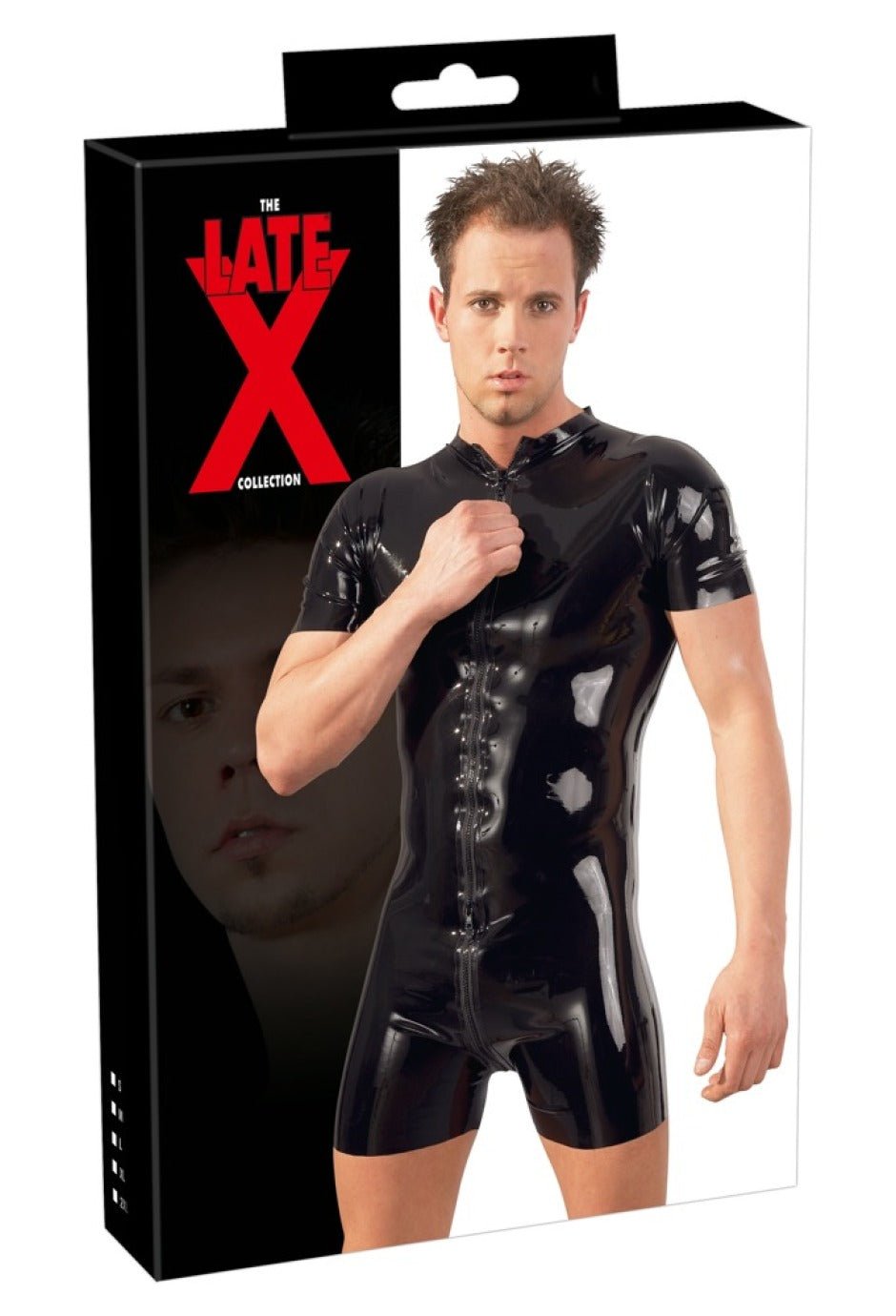 Late X Latex Herren Kurzoverall Schwarz Seitenansicht figurbetont