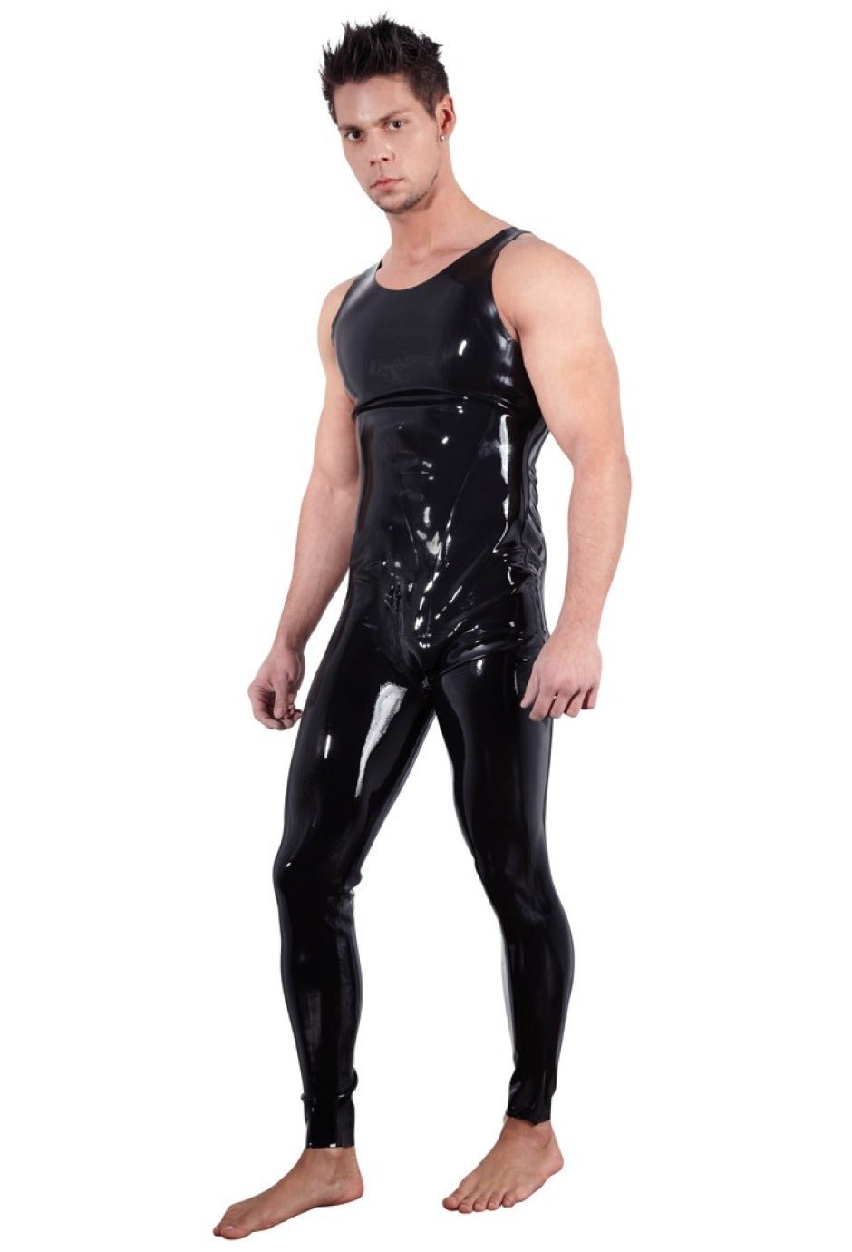 Latex Herren Overall Schwarz Vorderansicht – Late X