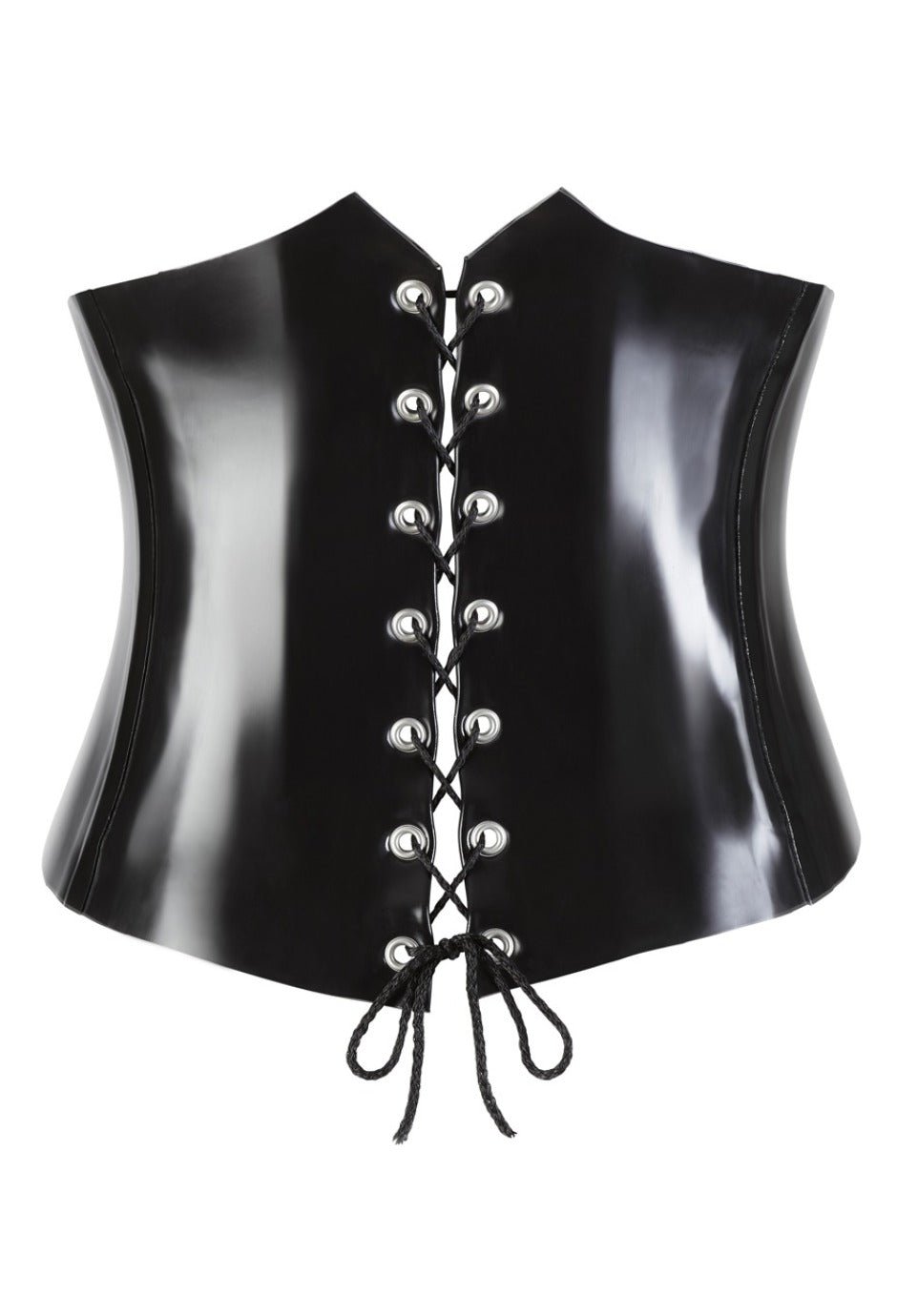 Late X Latex-Mieder Schwarz Detail glänzende Oberfläche mit Schnürung