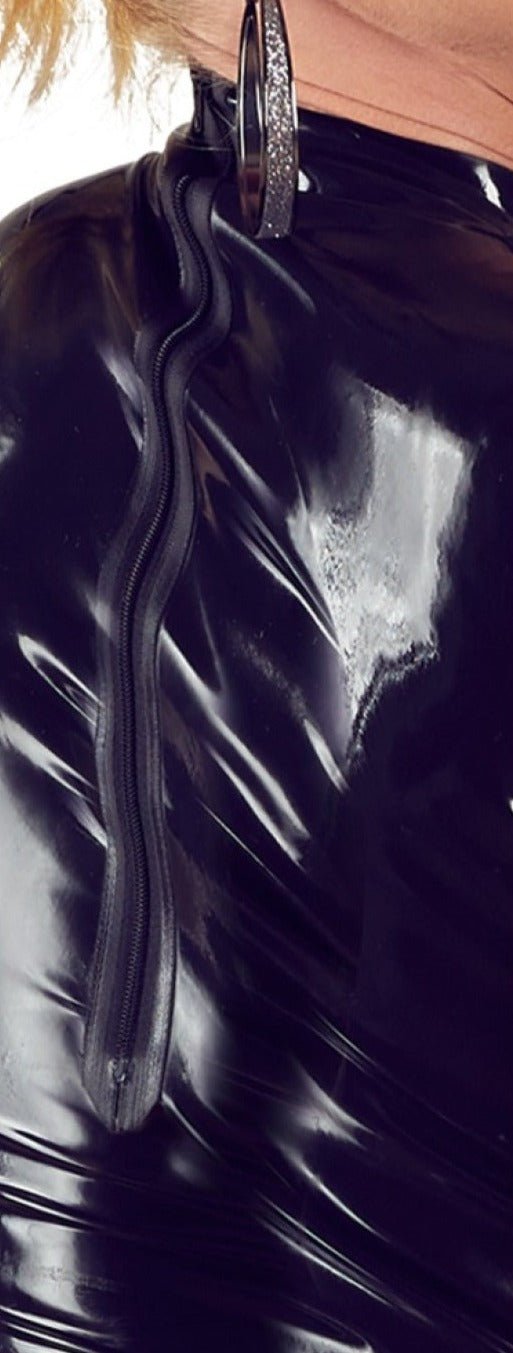 Late X Latex-Minikleid Schwarz Rückansicht mit Reissverschluss