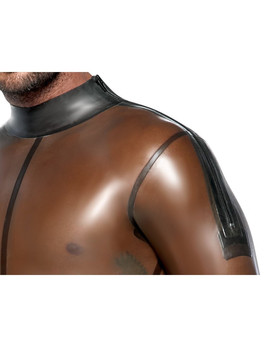 Latex Overall Smoke von Late X – Detail glänzende Oberfläche