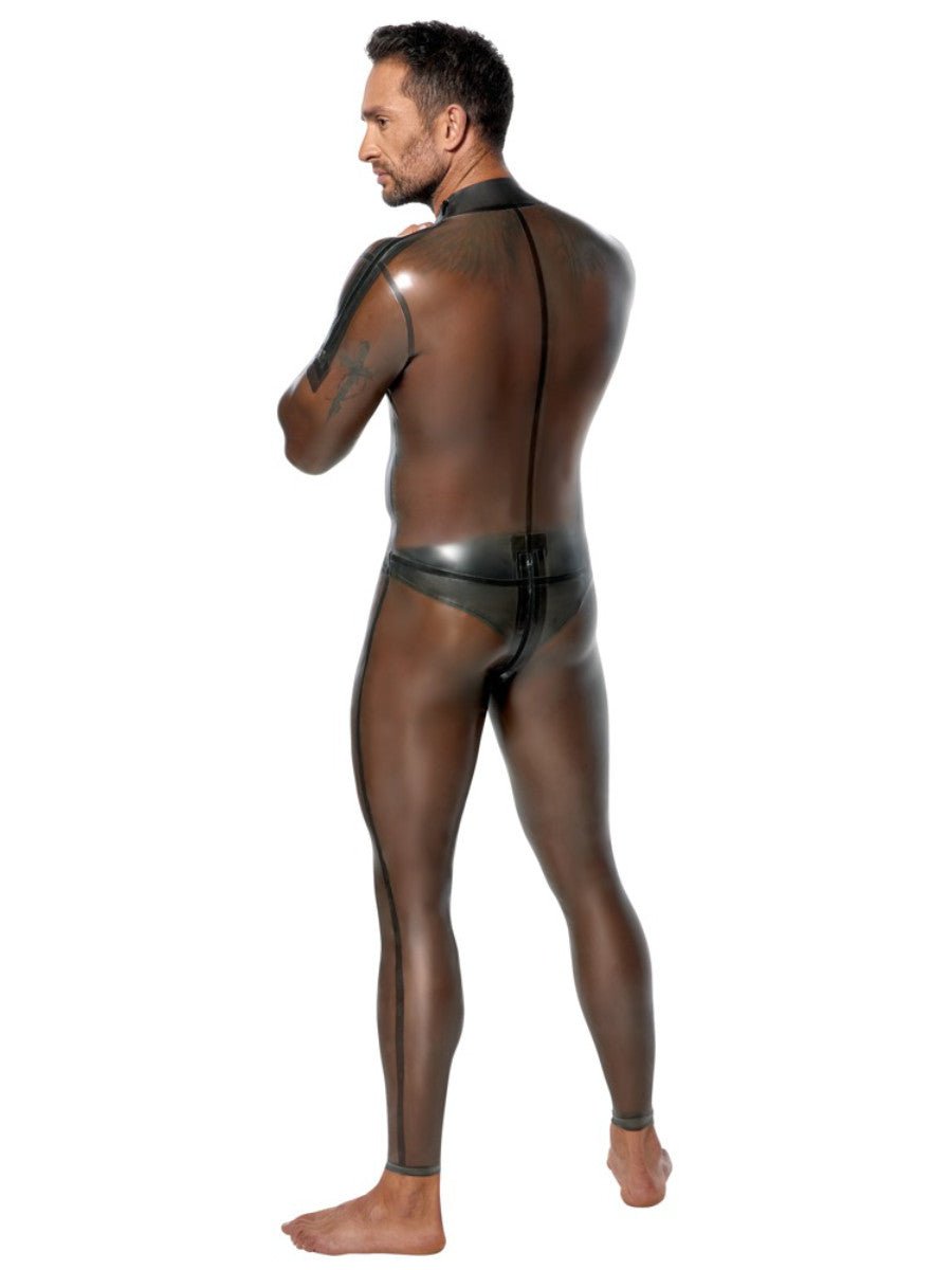 Latex Overall Smoke von Late X – Rückansicht mit Reissverschluss