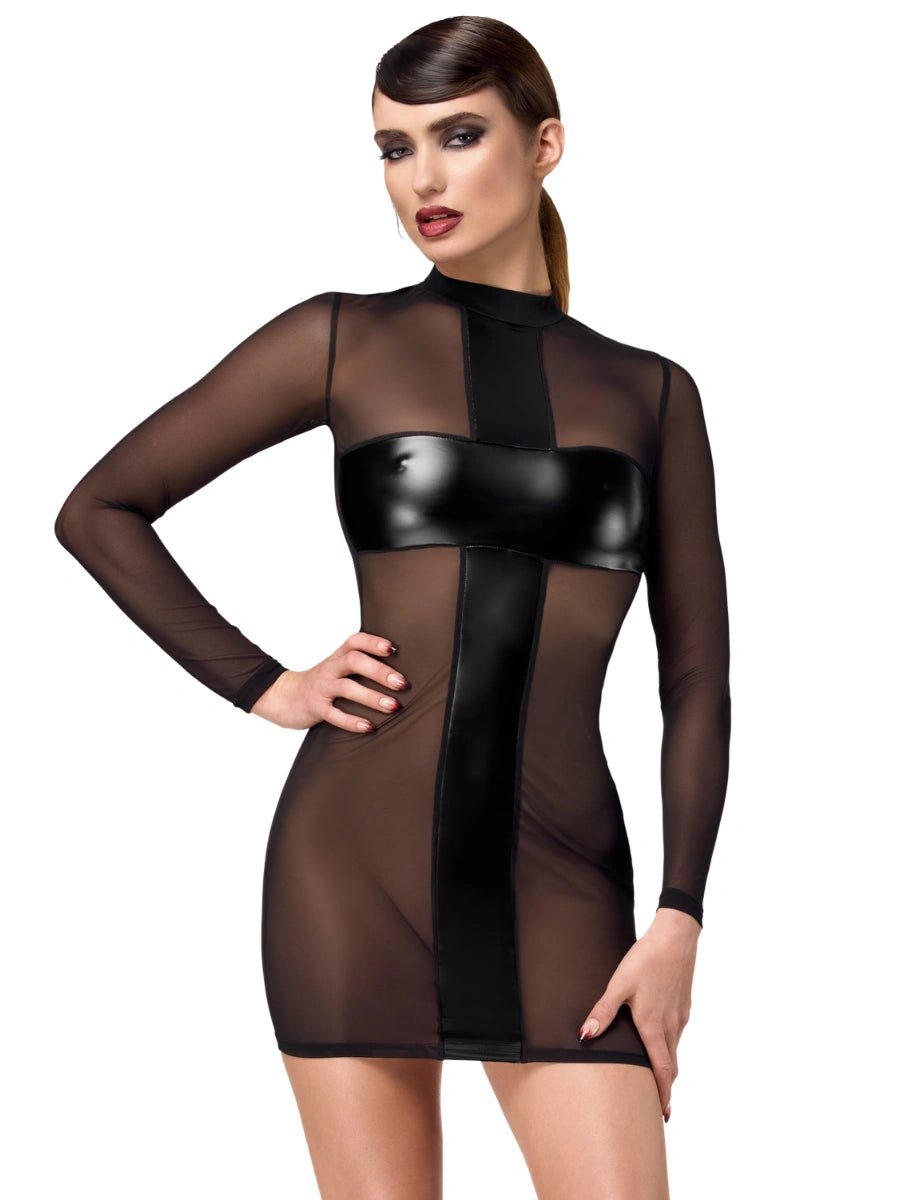 Minikleid mit Mesh und Wetlook - Noir Handmade - Hinreissend