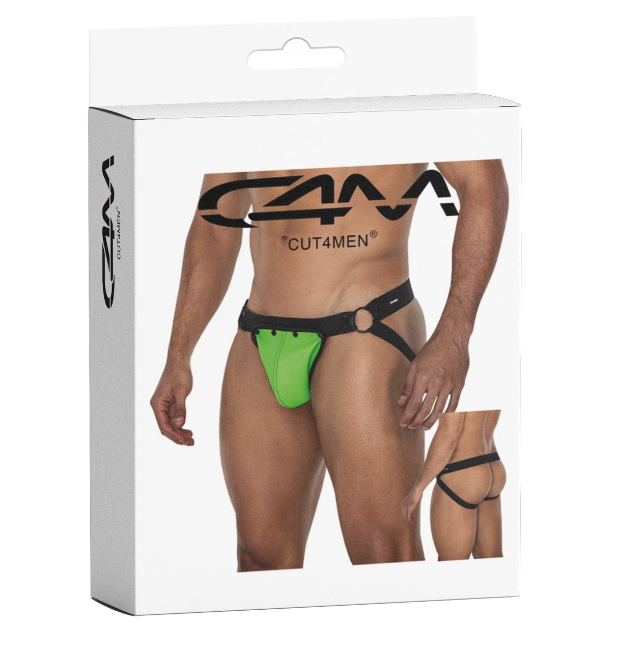 Neongrün - Schwarzer K'Leder Jock Snap – Cut4Men - Hinreissend