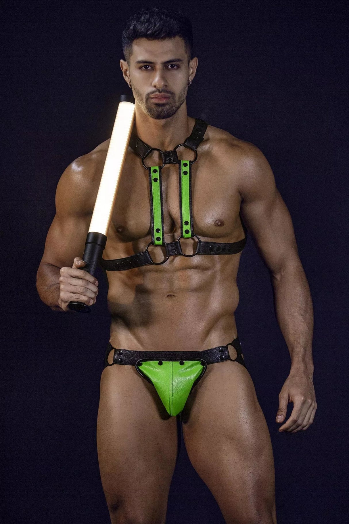 Neongrün - Schwarzer K'Leder Jock Snap – Cut4Men - Hinreissend