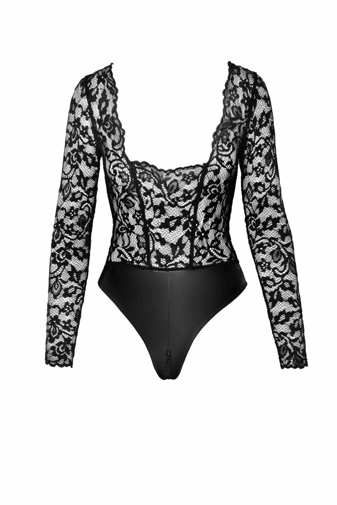 Psyche Bodysuit aus Spitze und Wetlook Noir Handmade F296 - Hinreissend