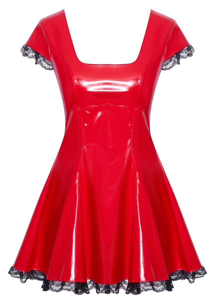 Rotes Lack - Minikleid mit Spitzenrüschen - Hinreissend