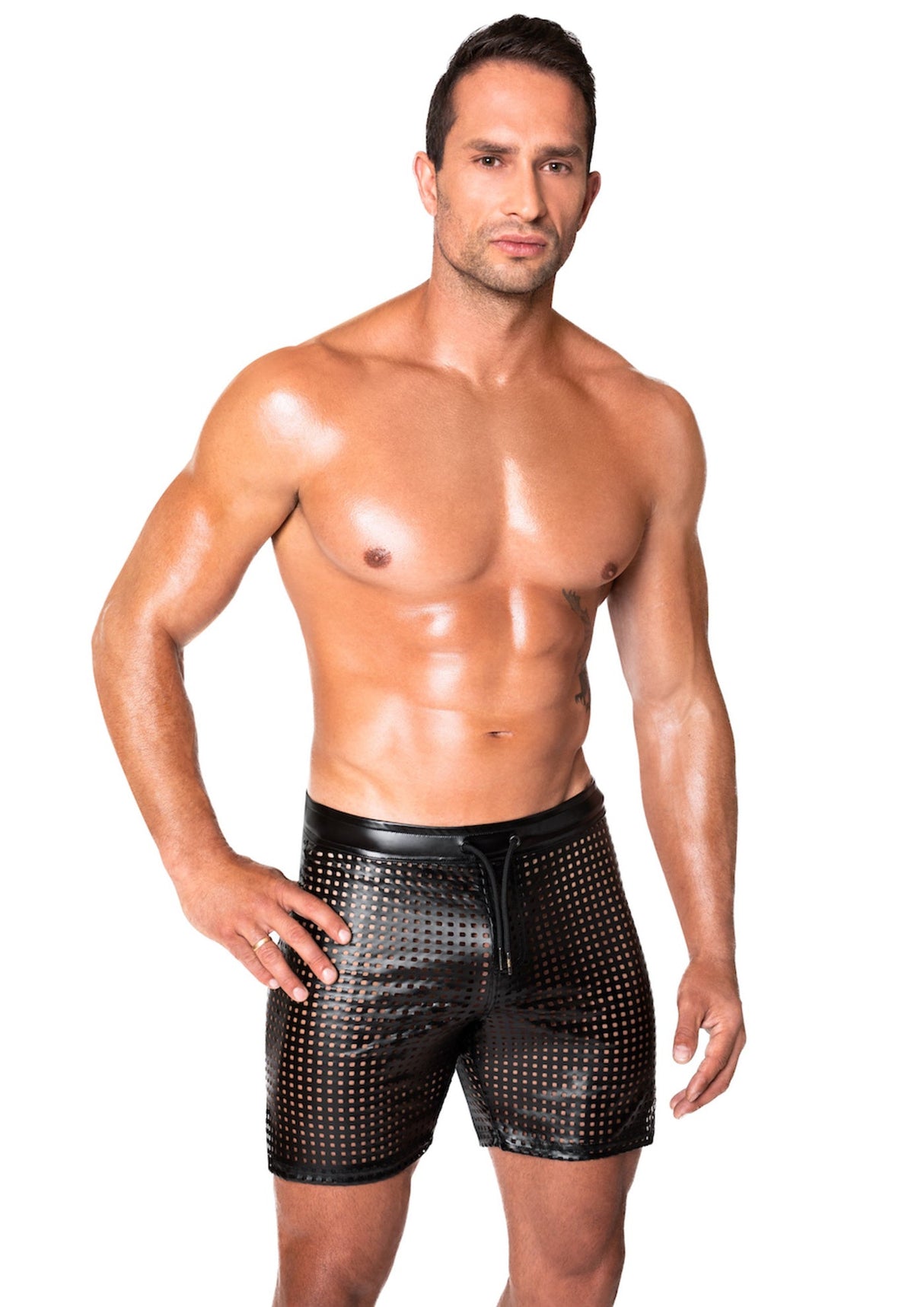 Schwarze Wetlook Shorts H077 - Hinreissend