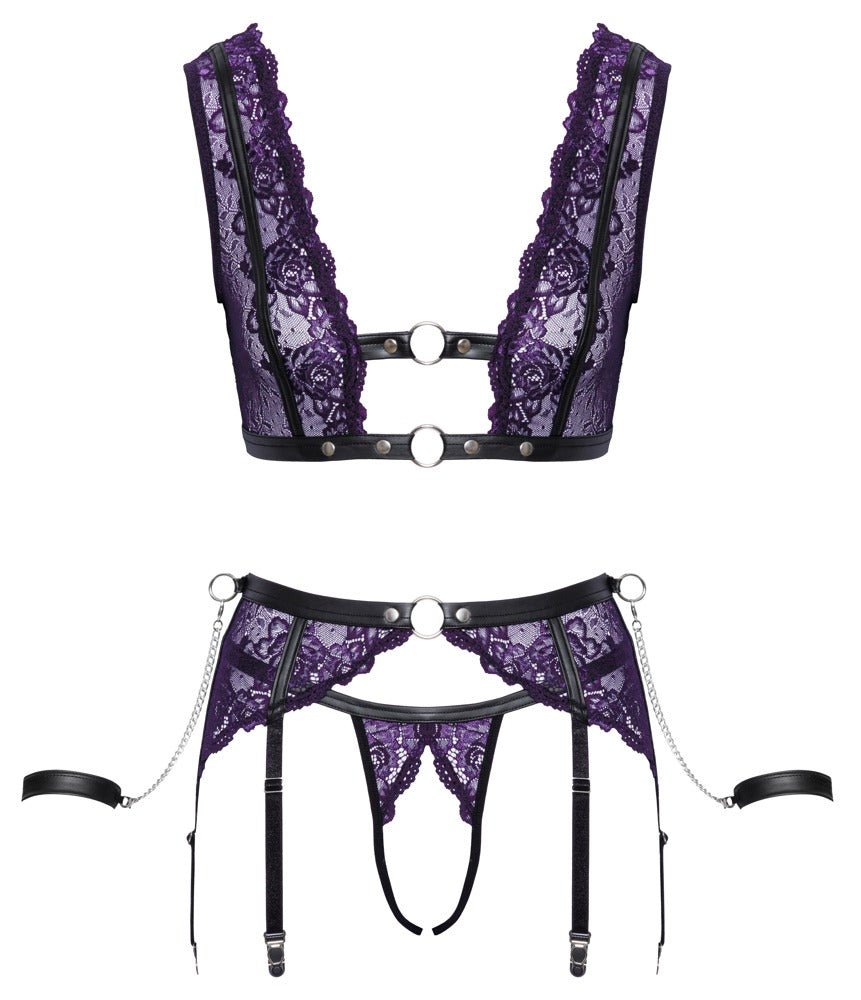 Set: Bralette, Strapsgurt, String ouvert & 2 Handfesseln - Hinreissend