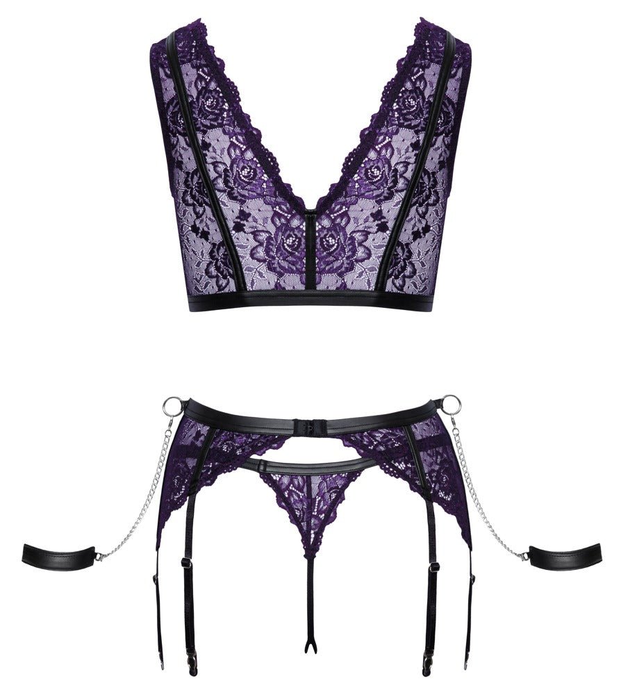 Set: Bralette, Strapsgurt, String ouvert & 2 Handfesseln - Hinreissend