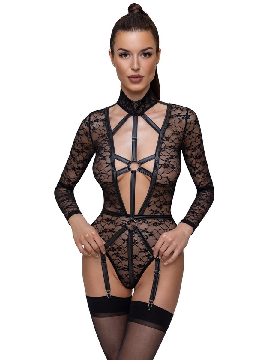 Spitzen Riobody Langarm mit Harness-Bändern Schwarz Damen – Cottelli Lingerie