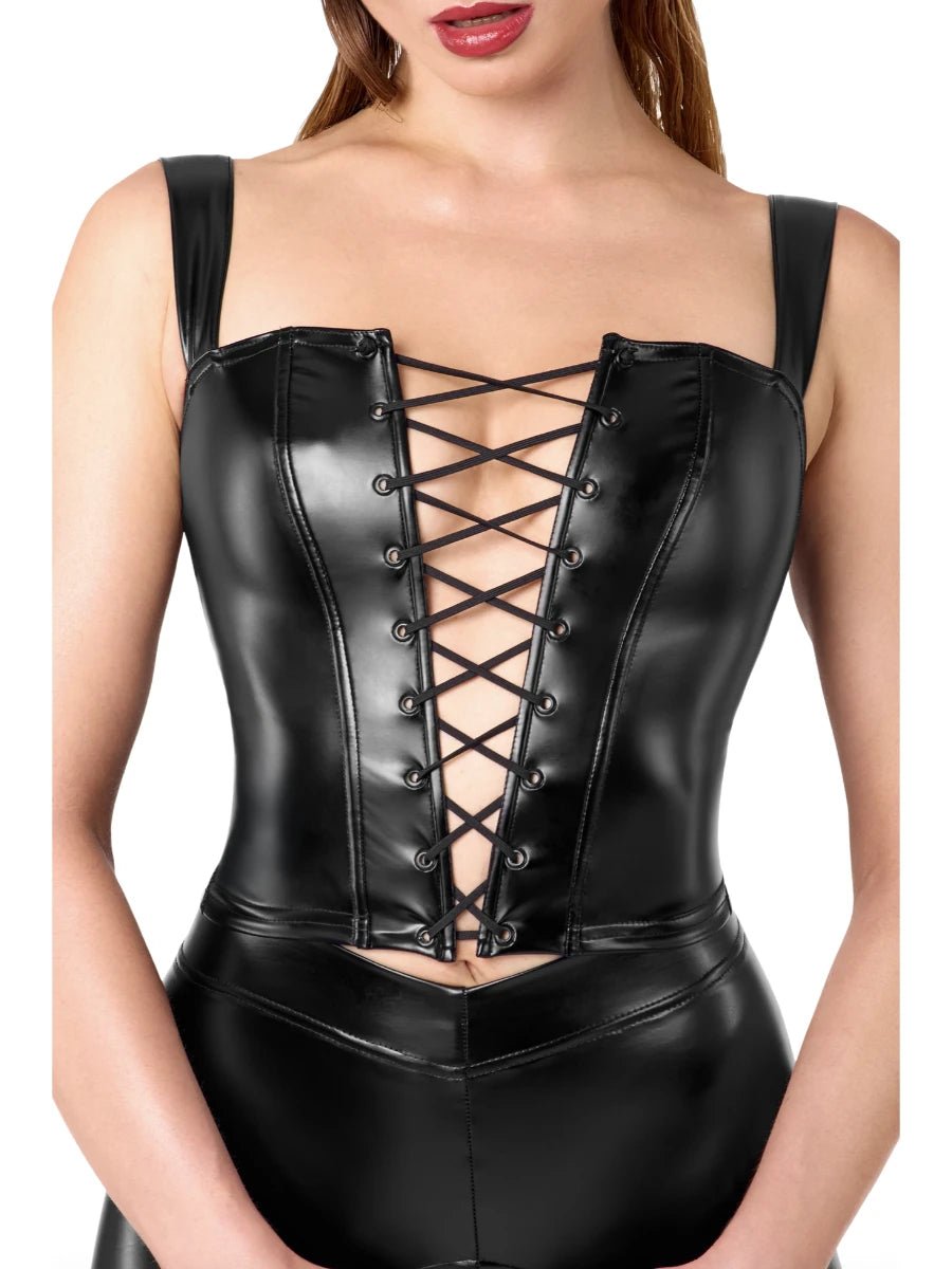 Wetlook Korsett Top "Vixen" - Noir Handmade - Hinreissend