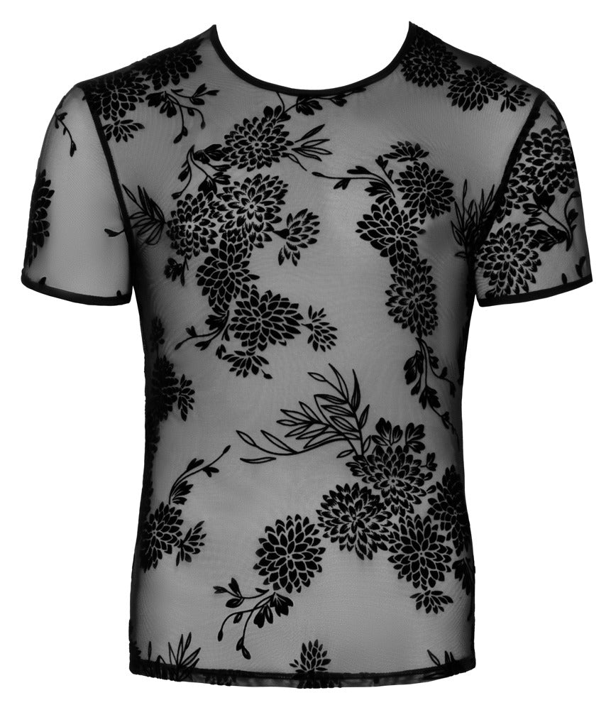 Shirt mit floraler Samtflockprint - Noir Handmade