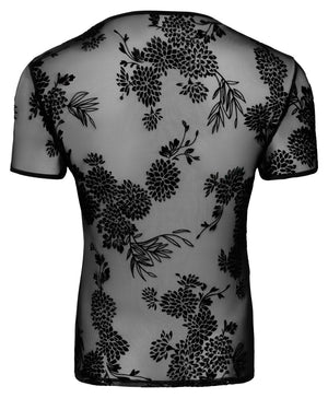 Shirt mit floraler Samtflockprint - Noir Handmade