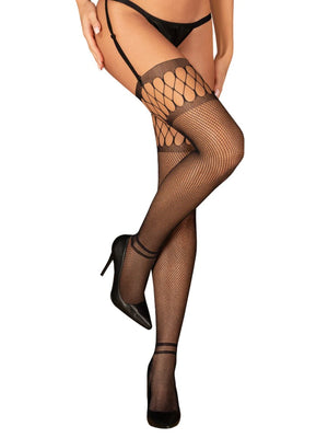 Netz-Straps-Strümpfe Schwarz mit Cut-outs – Obsessive