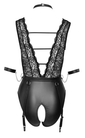 Cotelli Bondage Strapsbody ouvert im Mattlook mit Spitze