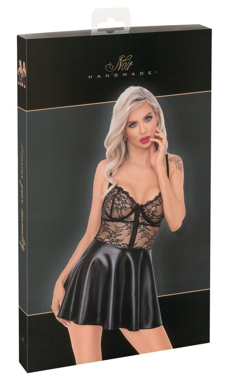 Exklusives kurzes Kleid im edlen Material-Mix – Hinreissend Fetish Fashion