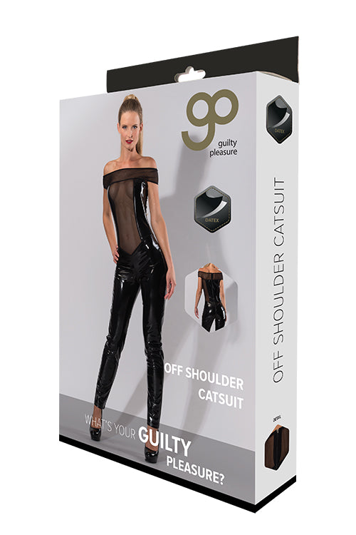 Schulterfreier Datex Catsuit Schwarz