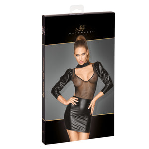 Noir Handmade Wetlook Minikleid mit Tüll – Noir Handmade