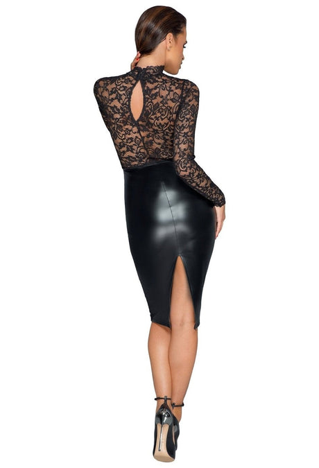 Noir Handmade Midi Kleid mit Spitze F228 – Noir Handmade