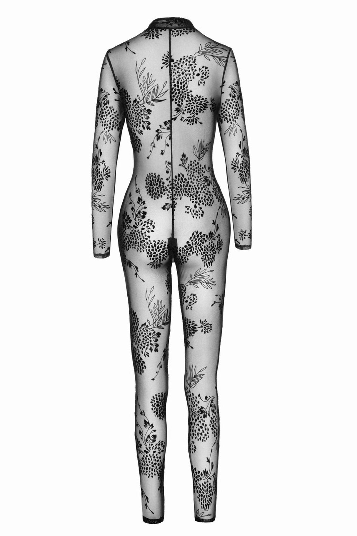 Noir Handmade Langarm Tüll Catsuit mit 3-Wege Zipper - F237