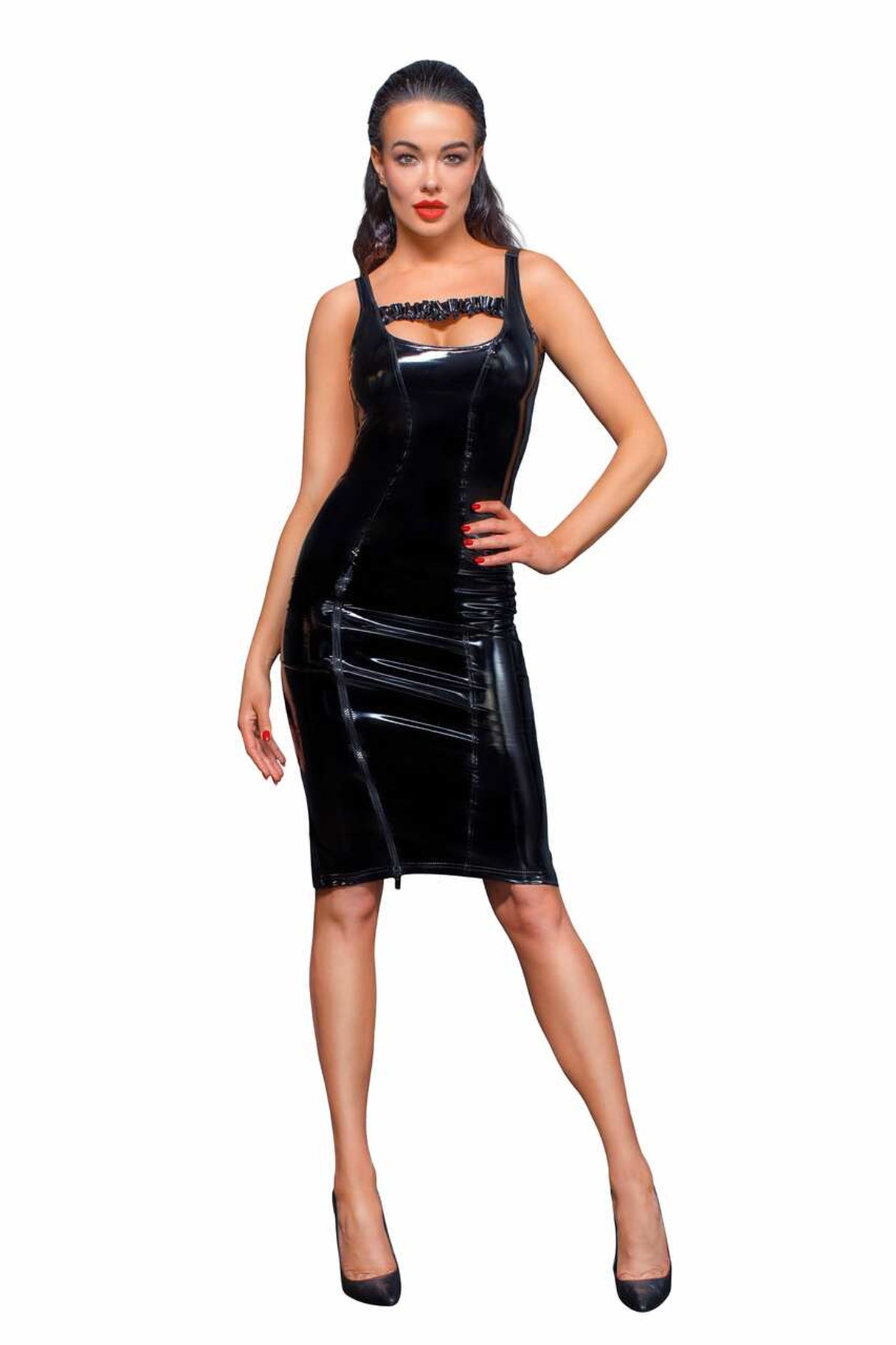 Noir Handmade Midi PVC Kleid mit Zipper