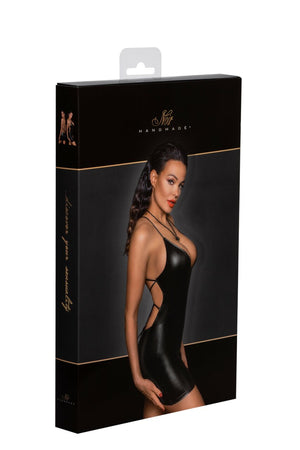 Noir Handmade Powerwetlook Minikleid mit Schnürrung F252