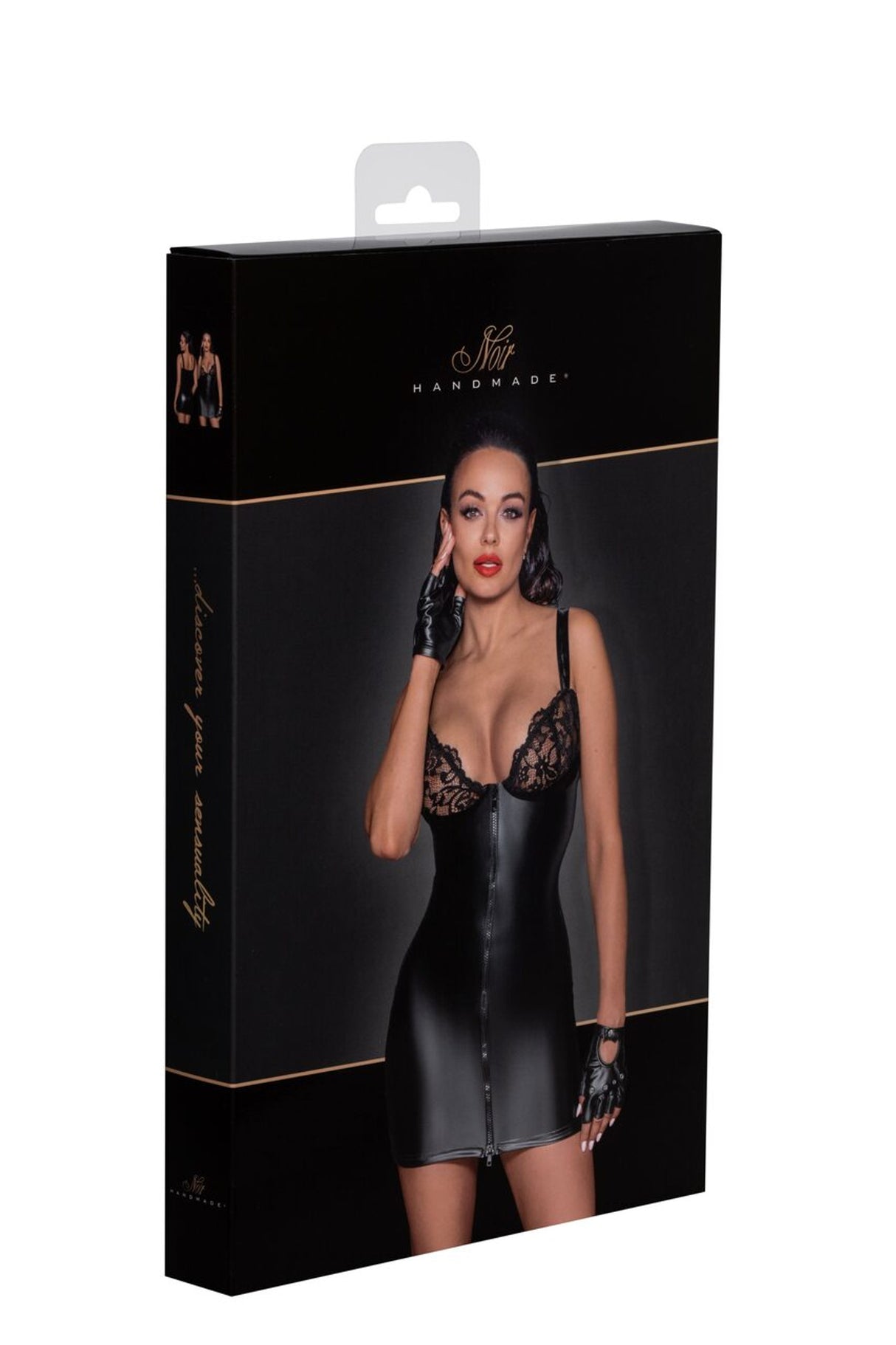 Noir Handmade Minikleid Powerwetlook und Oberteil Spitze