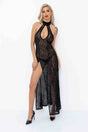 Noir Handmade F288 Langes Flockkleid im Leoparden-Look mit Schlitz